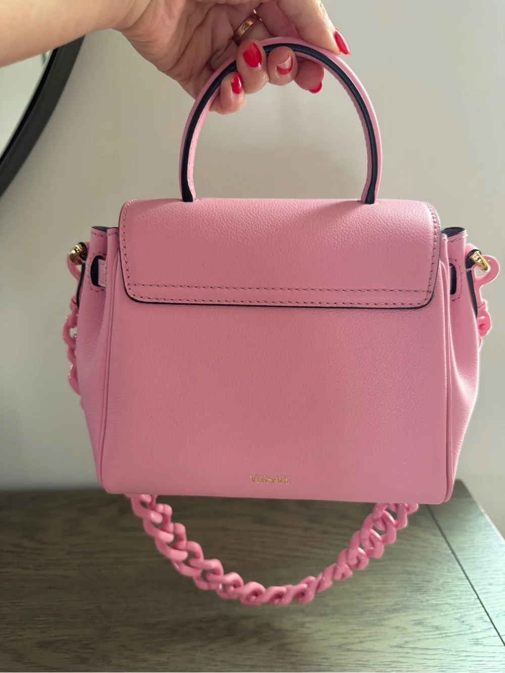 Versace La Medusa Small Pink Leather Top-Handle Bag with Chain Strap - Picture 5 of 12